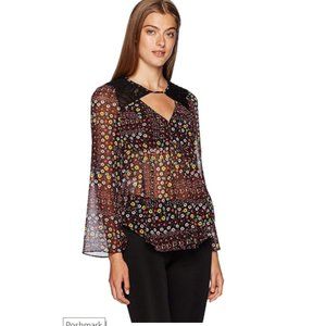 BCBGeneration Women's Lace Yoke Bell Sleeve Top